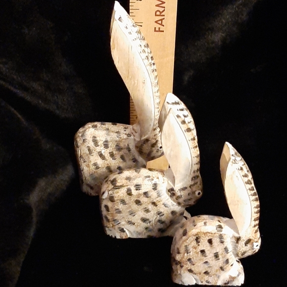 3 Handcarved and Painted Wooden Rabbit - Picture 3 of 3